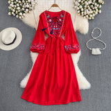 Bohemian Embroidery Tassel Tuxedo With Loose Waist A Word Big Swing Dress Seaside Holiday