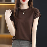 Short-Sleeved T-Shirt Round Collar Bottom Top 2025 New Solid Color Loose T Ice Knitted Shirt Casual