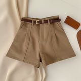 Stylish Pure Color High-Rise Thin Suit Shorts Wide Leg Pants With Belt Woman 2025 Summer