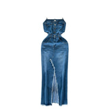 Chic Port Style Vintage Denim Dress Design With A Long Sling Dress In The Fork