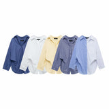 Striped Printed Silk Shirt 2025 Spring And Summer Folding V-Neck Long Sleeve Single-Cranment Loose Top Woman