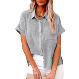Wish Summer New Women's Solid Color Linen Shirt Short Sleeve Casual Loose Shirt