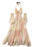A Sense Of Atmosphere Niche Holiday Dress Female Sense Hanging Neck Slinging Irregular Mesh Dress With