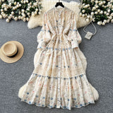 Court Style Niche High-Grade Lace To Receive Waist Dress Women's Thin Print Embroidered Fairy Dress