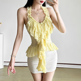 2025 Spring And Summer New Women's Sexy Hottie Irregular Design Lotus Folded Back Sleeveless Top