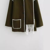 Women's Clothing French Fashion Single Buckle Tuxedar Scarf Splicing Coat