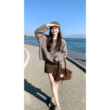 MARIE.COCO Korean New Lazy Style Retro Knitted On The Female Leopard Dress Autumn And Winter Fashion Set