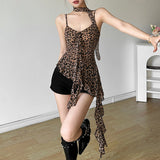 Sexy 2025 Summer Women's New Leopard-Print Babes Irregular Tuxedo Design Feel-Tastic Sling Vest