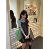 French Bow Flower Bud Vest Dress Half-High Collar Wood-Eared Bottoming Shirt Women Fashion Set