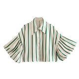 Multi-Color Short Top 2025 Spring New Five-Point Sleeve Bubble Bubble Sleeve Loose Stripe Small Shirt