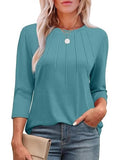 Explosion 2025 New Fashion Casual Roll Collar Seven-Sleeve Top Bottom Shirt