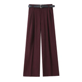 Multicolor 2025 Spring New Women's Fashion Simple With Belt Double Fold Trousers