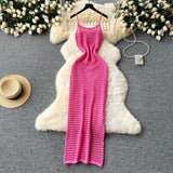 Empty Grid Sling Dress Women's Summer New Folding Coat Wearing Long Body Dressing Vest Burqa Skirt
