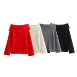 2025 Women's New Autumn And Winter Temperament Long-Sleeved Shoulder Simple Sweater Knitted Jersey