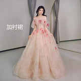 Three-Dimensional Flowers Shoulder Small Tail Dress Bridal Toast Banquet Fairy Fluffy Skirt Evening Dress Woman