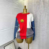 Autumn And Winter Cowboy Sleeve Splicing Bumpy Smiley Face Loose-Fitting Sweater Round Collar Knitted Bottoming Shirt Woman