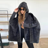 2025 Autumn And Winter New Women's Casual Loose Long-Sleeved Hood Splicing Plush Fur Coat Women