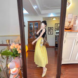 Yellow High-Waisted Half-Dress Woman's Summer Thin A-Dress Loose Waist-Hanging Long Umbrella Skirt