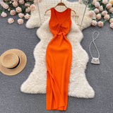 Ins Women's Summer New Sexy Kinesith Heart-Scuttered Fashion Two-Pin Knitted Dress