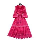 French High-End Elegant Dress Female Senior Sense Strap To The Waist Lantern Sleeve Embroidered Mesh A Word Over Knee Dress