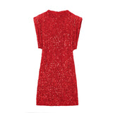 2025 Women's Beads Dress Dress Sleeveless Party With Cushioned Shoulder Mini Dress Y2K