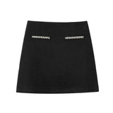 2025 Spring Long Sleeve Water Drill Decoration Short Rough Spinning Ring Velvet Jacket Mini Skirt Suit Woman