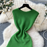Light Luxury Famous Lady Senior Sense Sleeveless Knitted Dress Female Folds Splicing Body Of The Royal Sister Temperament Dress