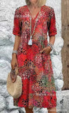 2025 New Printed Summer V-Neck Casual Holiday Bag Dress Home Clothes Women
