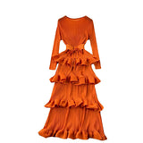 High-End Banquet Dress High-End Light Luxury Niche Lotus Leaf-Side Cake Dress Heavy Industry Folds Long