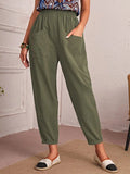 New Four-Season Cotton Nine-Point Trousers Loose Waist Slacks Slant Pocket Trousers Women