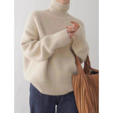 Autumn/Winter 2025 New Thick Solid-Colored Cashmere Knitted Shirt Women High-Collar Short-Sleeve Loose Lazy Sweater