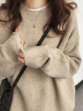 2025 New Ultra-Soft Special Grade Sheep Velvet Korean Version Of Loose Thin Solid Color Base Round Collar Knitted Sweater