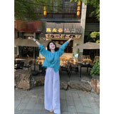 Dopamine Salts Lightly Wear Lake Blue Sunscreen Shirt Loose Thin Mountain Trousers Two Sets Of New Summer