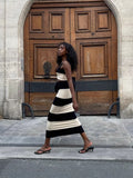 Middle East New Women's Black And White Knitted Striped Long Suit Vest With Sweater Skirt