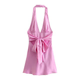 Women's Dress 2025 New Fashion Sexy Silk Nyley Hanging Neck-Lexed Short Dress