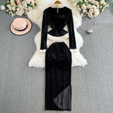 French Gold Velvet Set Women's Bottom Shirt 2025 New Women's Winter Long-Sleeved Top Two Sets 0415