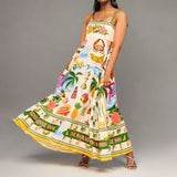 Spring 2025 Women's New Temperament Elegant High-Waist Print Slings Casual Fashion Dress