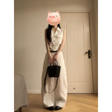 High-End Fashion Temperament Sleeveless Shirt Shirt Top High Waist Straight Casual Trousers Set