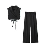Temperament Casual Suit Vest Suit 2025 Summer Sleeveless Wrap Wearing Short-Carved Vest Folded Trousers Woman