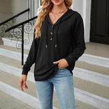 Wish Autumn And Winter New Solid Color Hooded Buttons Loose Long-Sleeved Women's Clothing