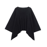Cloak-Style Asymmetrical V-Necked Collar Sweater High-Waisted Trousers Casual Knitting Set 2025 Spring Girl