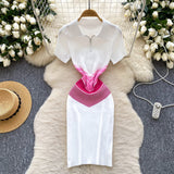 Korean Chic Vintage Knitted Dress Women's Summer 2025 Summer Recealing Skinny Polo Collar Short-Sleeved Bust Dress