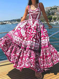 Spring 2025 New Women's Bohemian Elegant Long-Singed Print Sling Dress