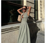 Women's 2025 New Sleeveless V-Neck Dress Casual Waist Zipper Collar Temperament Dress