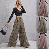 Korean Version Of 2025 New Spring And Summer Loose High-Waisted Leopard Pattern Broad Leg Trousers