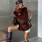 2025 New Women's Fashion Fashion Pure Color High-Collar Hairy Shoulder Sleeveless Vest Topess