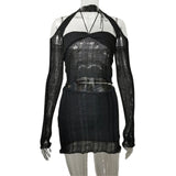 Spring 2025 New Knitted Hollow Tice With Cuffet Wrapped Chest Umbilled Tumice Skirt Knitted Suit Woman