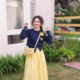 Dopamine Medium Long Swing A Word Umbrella Skirt Women Summer Small College Wind Tight Waist Yellow Skirt