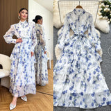 French Dress Women 2025 New Fashion Collar Single Buckle Waist Lace Splicing Lotle Side Print Dress
