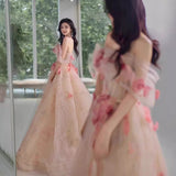 Three-Dimensional Flowers Shoulder Small Tail Dress Bridal Toast Banquet Fairy Fluffy Skirt Evening Dress Woman